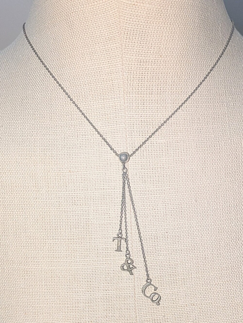 Authentic Tiffany & Co. Sterling Silver T & Co. Letter Drop Lariat Necklace